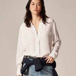 J.Crew Jules Polka Dot Blouse Womens Size 10 Ivory Black Button Up Viscose